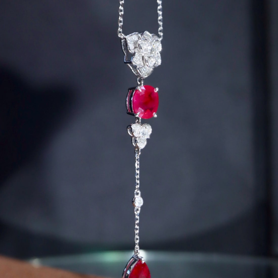14k Gold 2.51 Ctw Natural Ruby & Diamond Necklace - 5