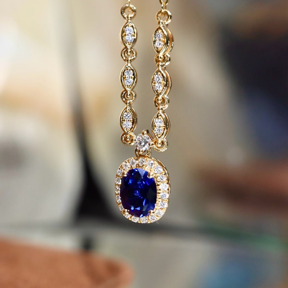 14k Gold 0.74 Ctw Natural Sapphire & Diamond Necklace - 3