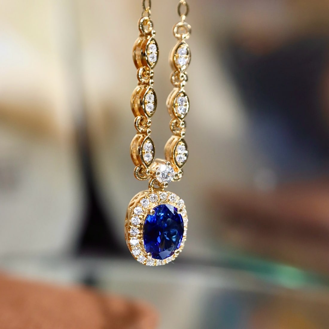 14k Gold 0.74 Ctw Natural Sapphire & Diamond Necklace - 4