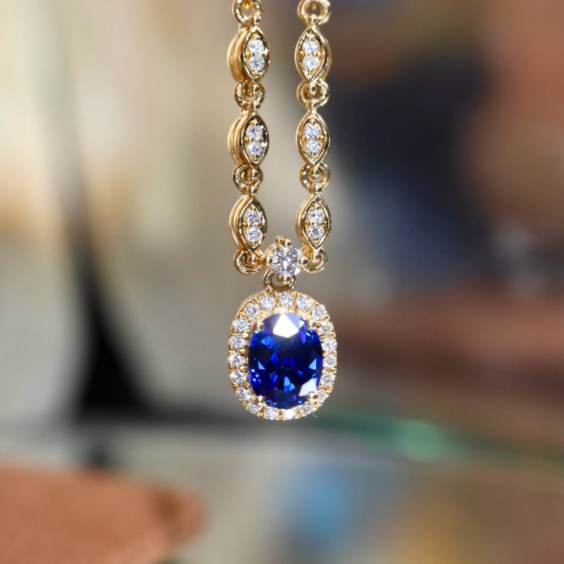 14k Gold 0.74 Ctw Natural Sapphire & Diamond Necklace - 5
