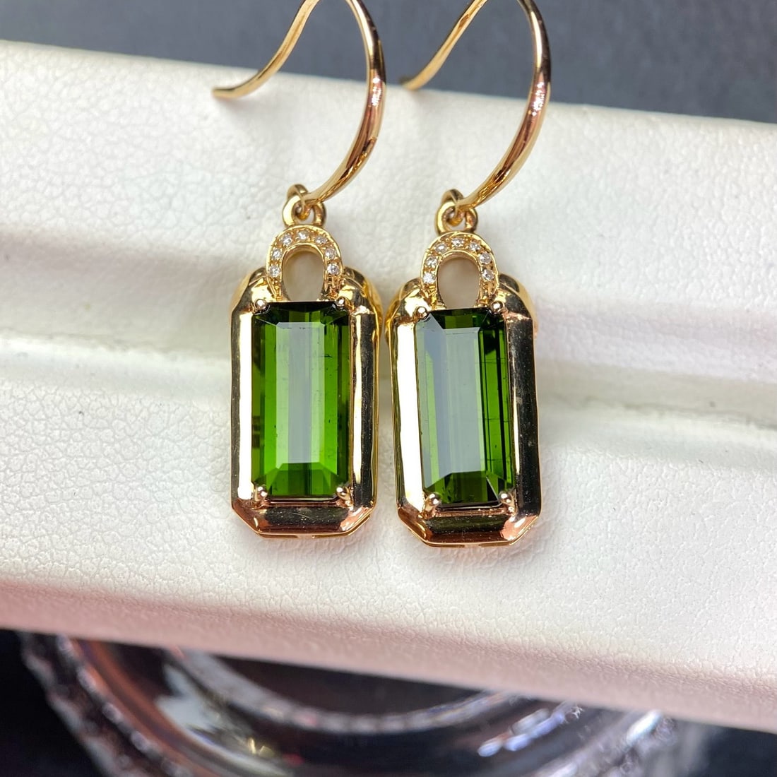 14k Gold 4.25 Ct Natural Tourmaline & Diamond Earrings - 3