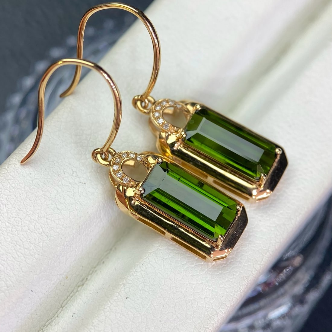 14k Gold 4.25 Ct Natural Tourmaline & Diamond Earrings - 4