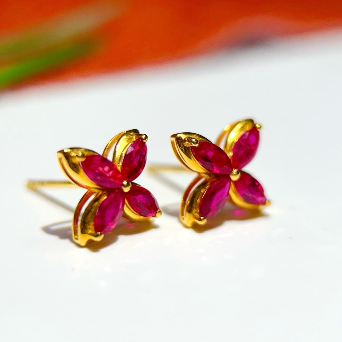 14k Gold 1.4 Ct Natural Ruby Earrings - 2