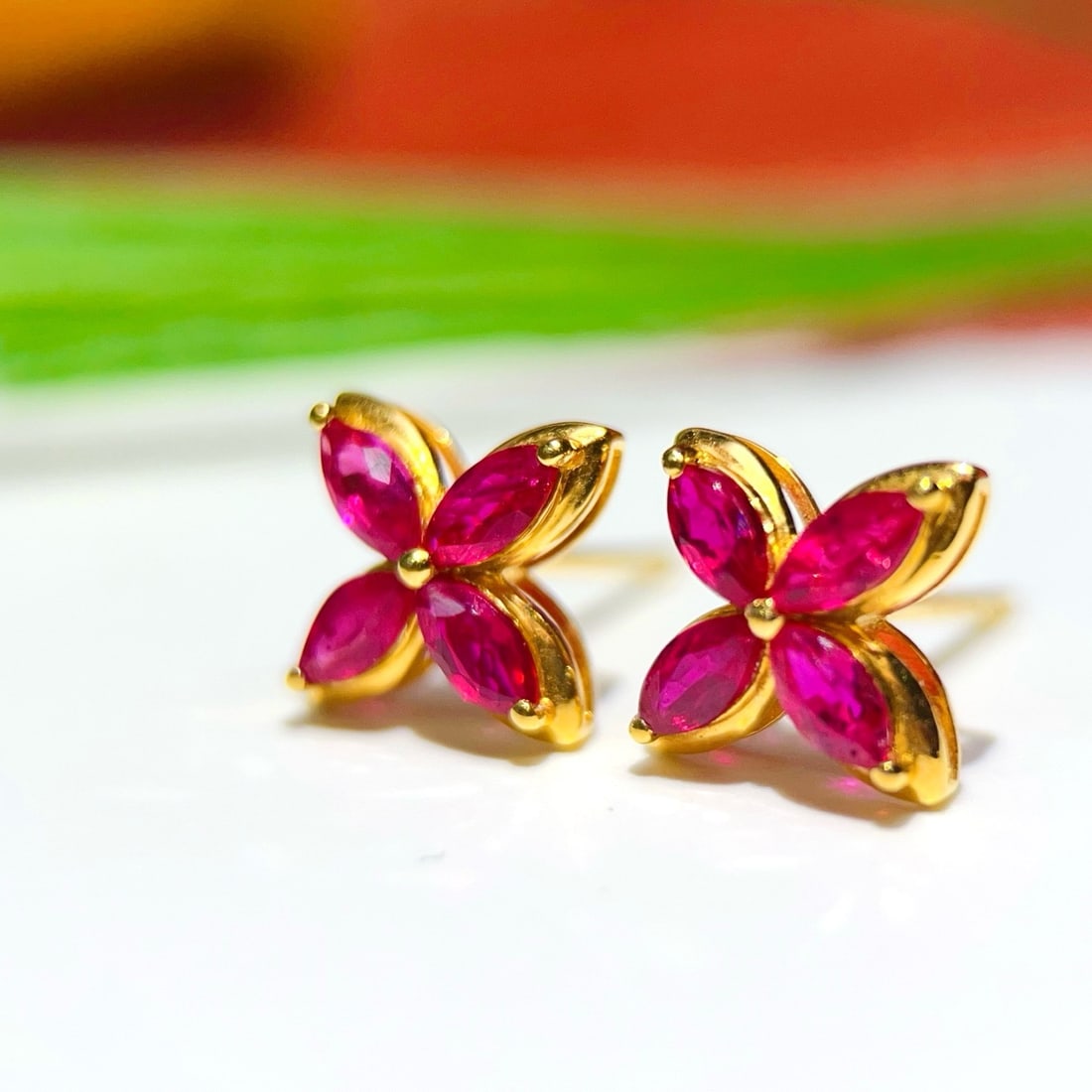 14k Gold 1.4 Ct Natural Ruby Earrings - 3
