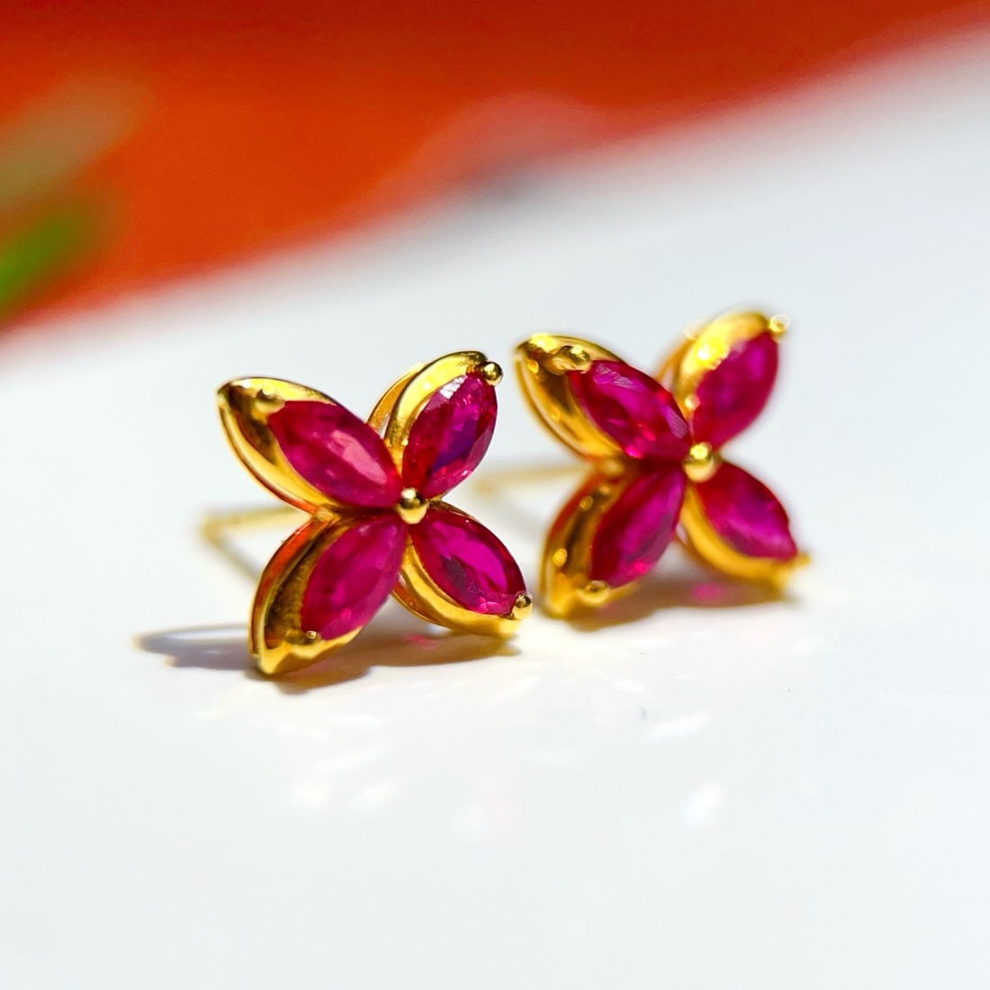 14k Gold 1.4 Ct Natural Ruby Earrings - 4