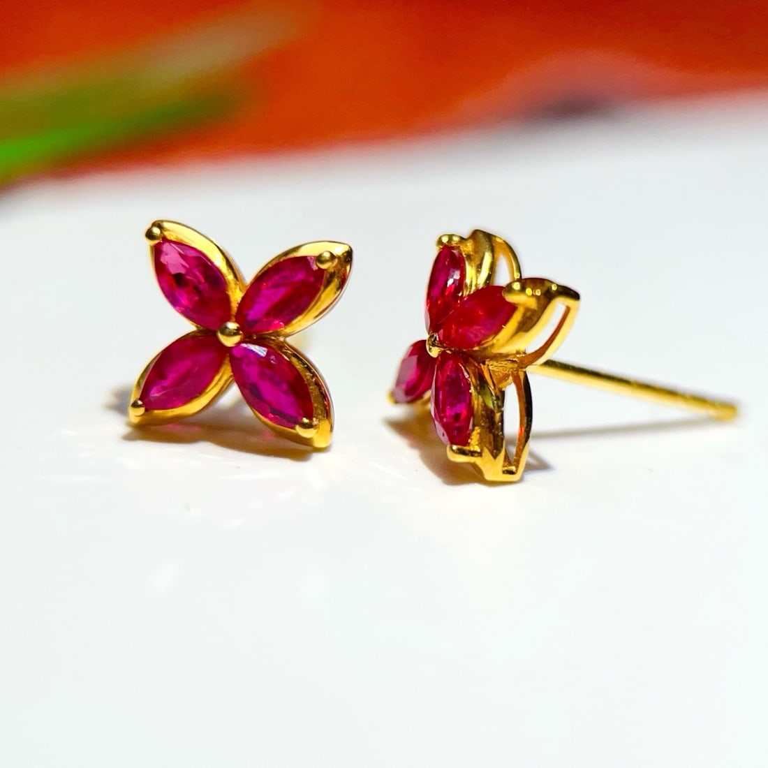 14k Gold 1.4 Ct Natural Ruby Earrings - 5