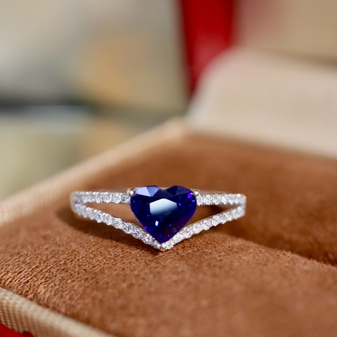 14k Gold 1.25 Ctw Natural Sapphire & Diamond Ring: Ref:231180081 // gold content:14k gold // ring size:7. 25us // // main gemstone:sapphire // shape:heart // carat weight:1. 1ct // color:blue // treatment:natural // // adjacent gemstone 2 : diamond