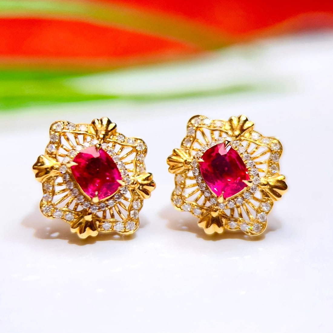 14k Gold 1.53 Ctw Natural Ruby & Diamond Earrings (1 of 7)