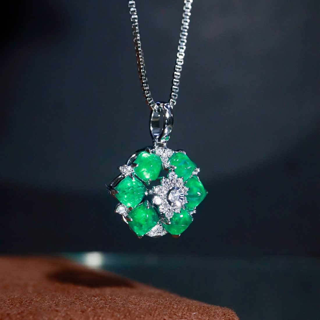 14k Gold 1.14 Ctw Natural Emerald & Diamond Pendant( Without Chain ) - 2