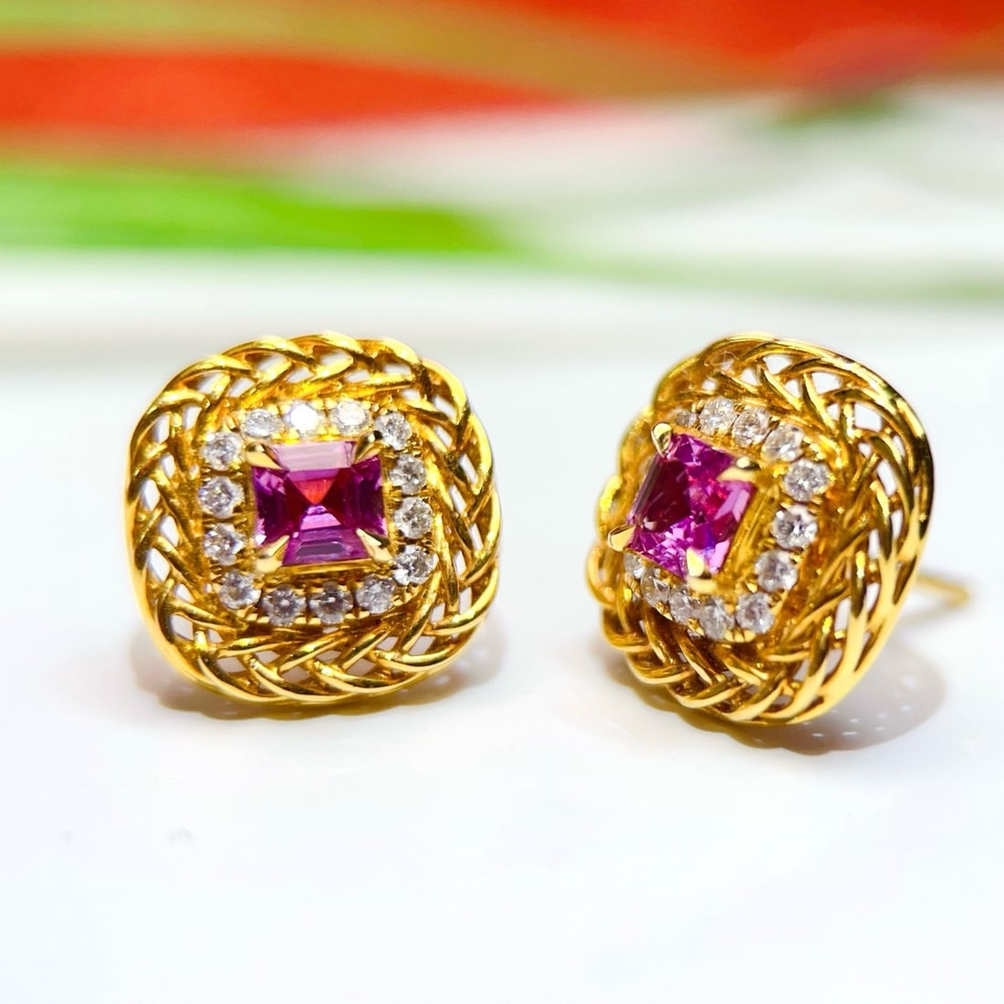 14k Gold 1.29 Ctw Natural Sapphire & Diamond Earrings - 2