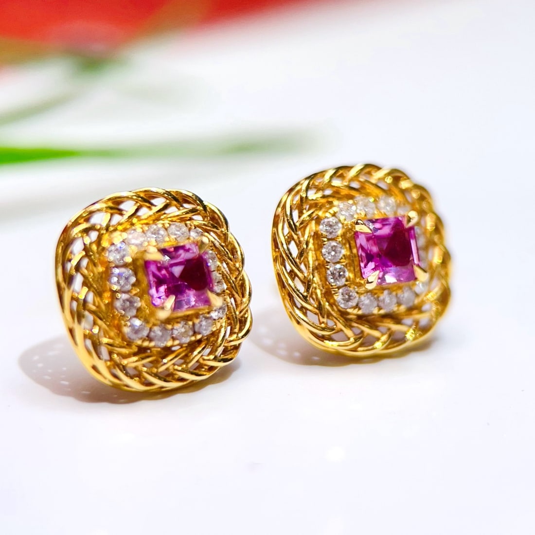 14k Gold 1.29 Ctw Natural Sapphire & Diamond Earrings - 3