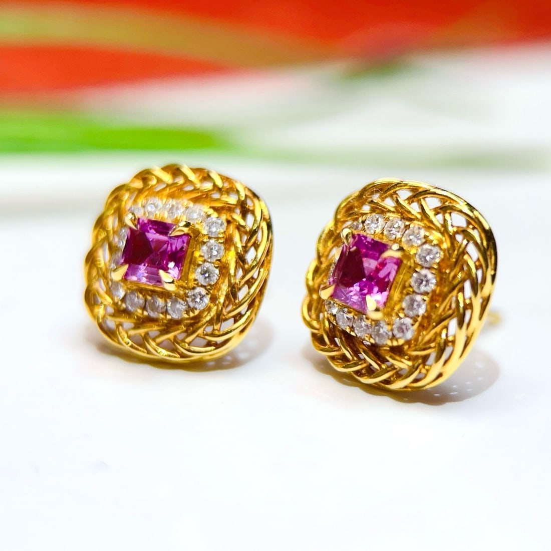 14k Gold 1.29 Ctw Natural Sapphire & Diamond Earrings - 4