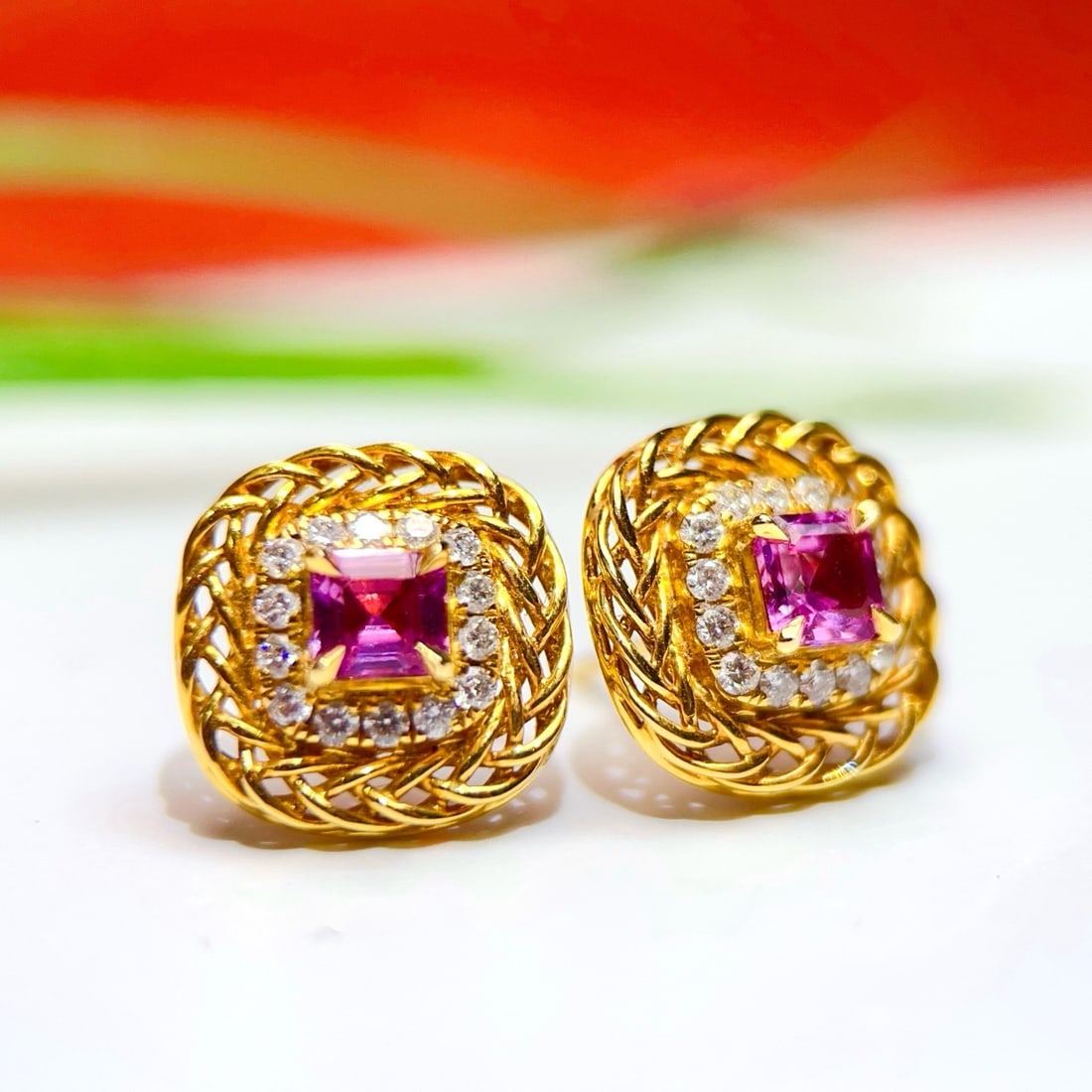 14k Gold 1.29 Ctw Natural Sapphire & Diamond Earrings - 5