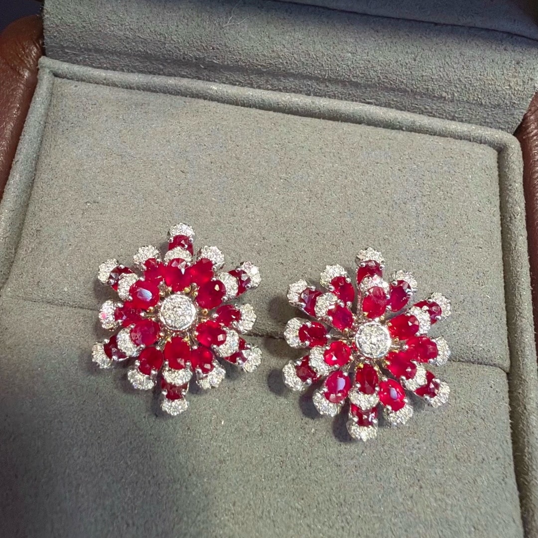 14k Gold 3.43 Ctw Natural Ruby & Diamond Earrings - 2