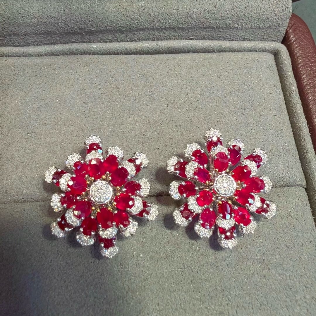 14k Gold 3.43 Ctw Natural Ruby & Diamond Earrings - 3