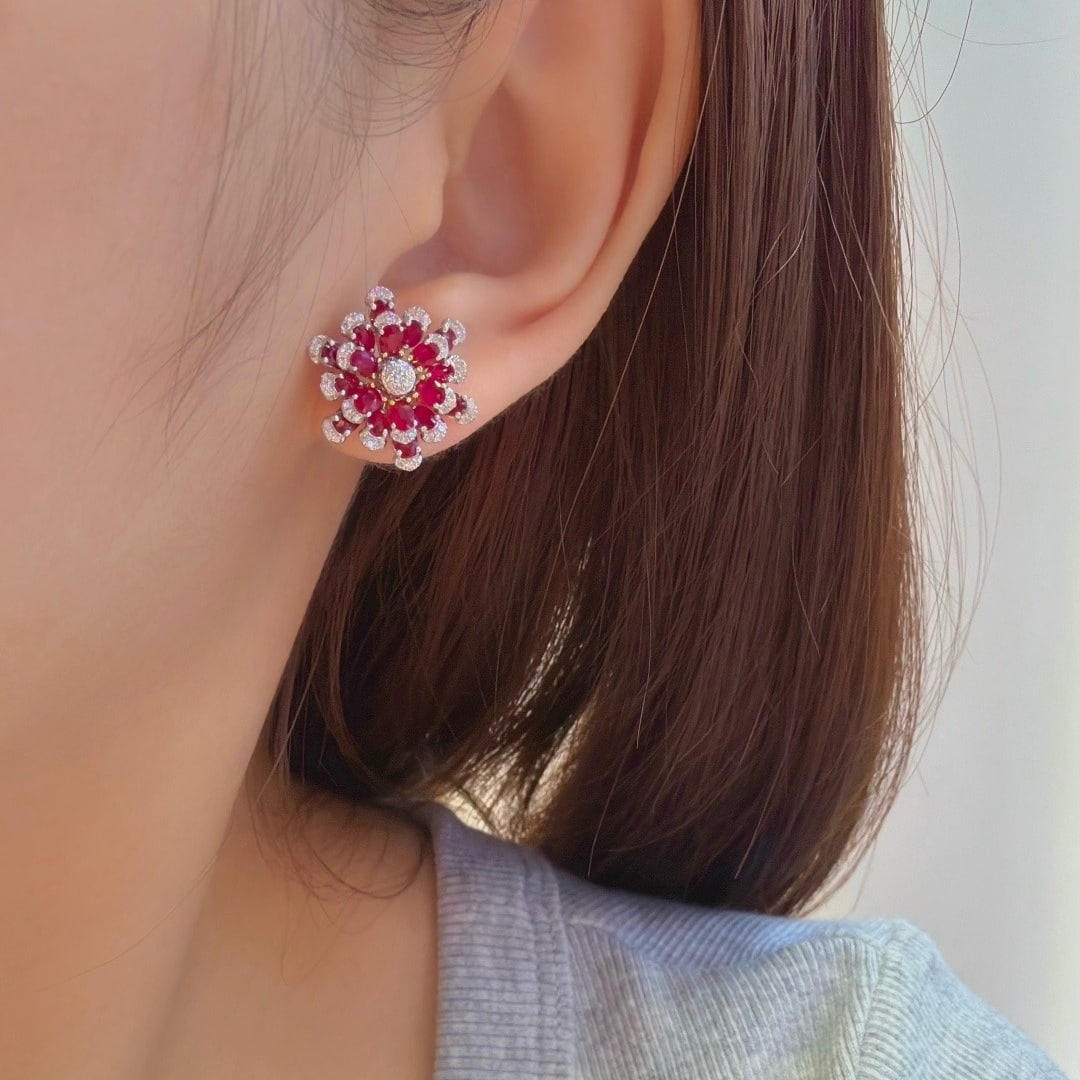 14k Gold 3.43 Ctw Natural Ruby & Diamond Earrings - 4
