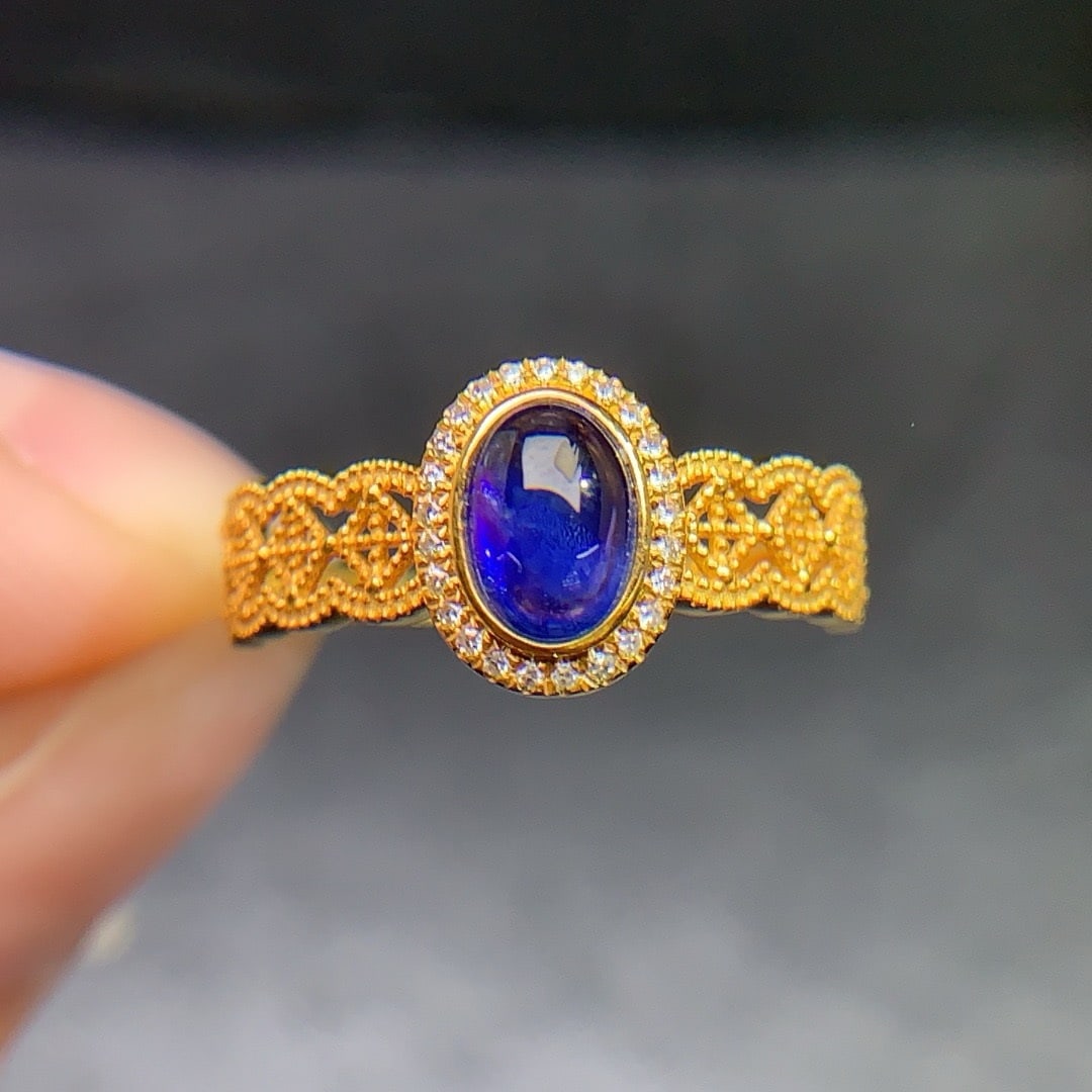 14k Gold 0.8 Ct Natural Sapphire & Diamond Ring - 2