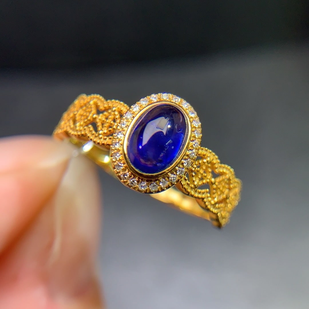 14k Gold 0.8 Ct Natural Sapphire & Diamond Ring - 3