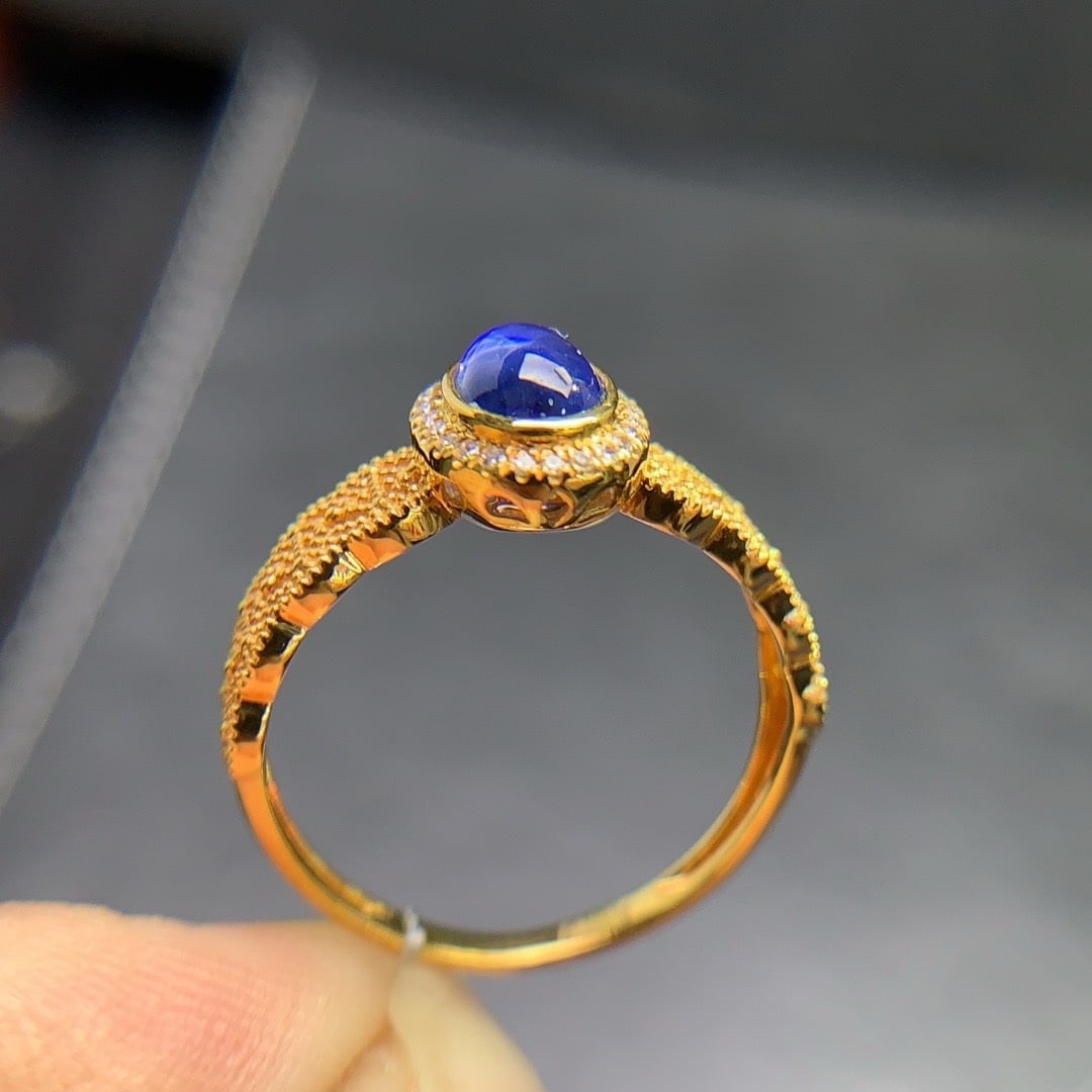 14k Gold 0.8 Ct Natural Sapphire & Diamond Ring - 4