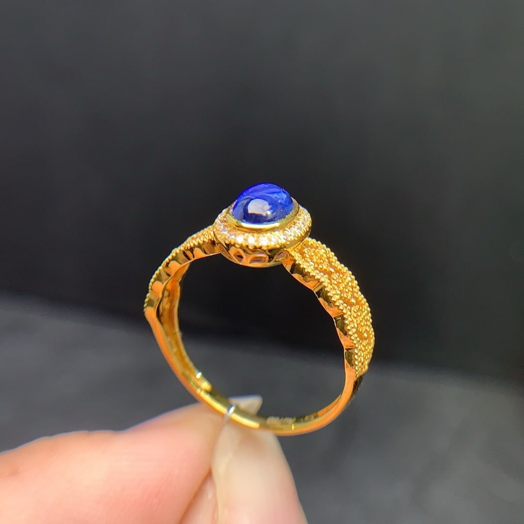 14k Gold 0.8 Ct Natural Sapphire & Diamond Ring - 5