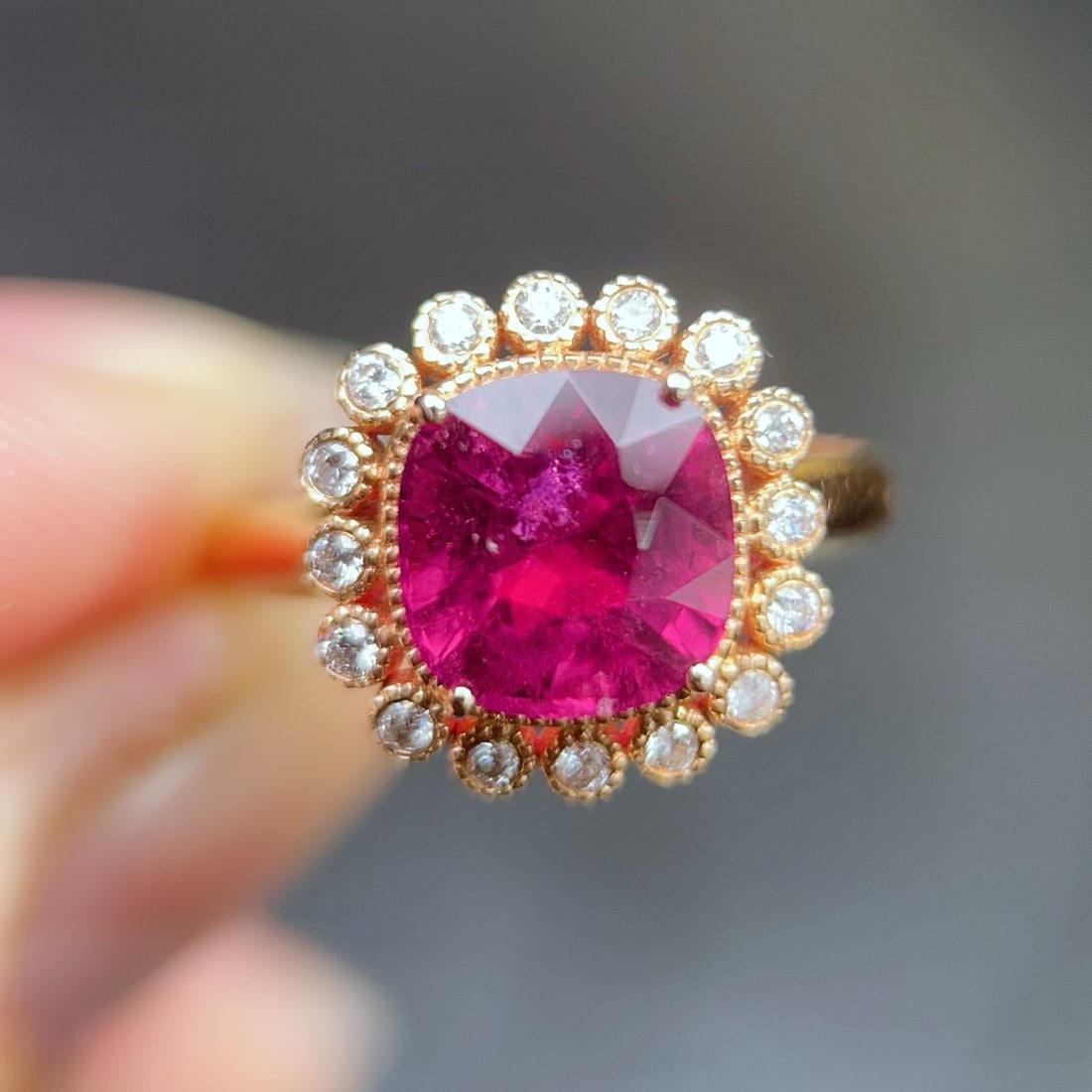14k Gold 2.85 Ct Natural Tourmaline & Diamond Ring - 2
