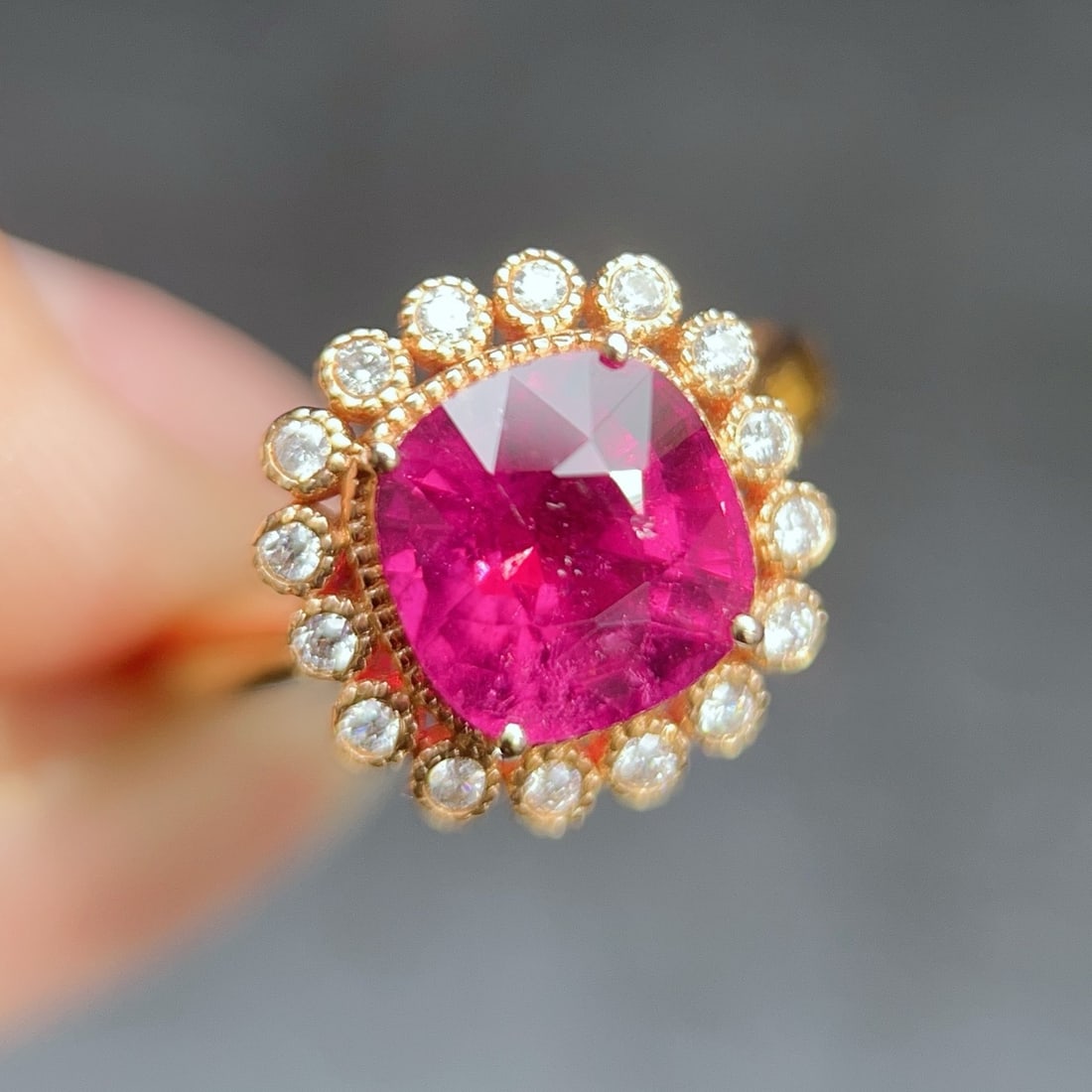 14k Gold 2.85 Ct Natural Tourmaline & Diamond Ring - 4
