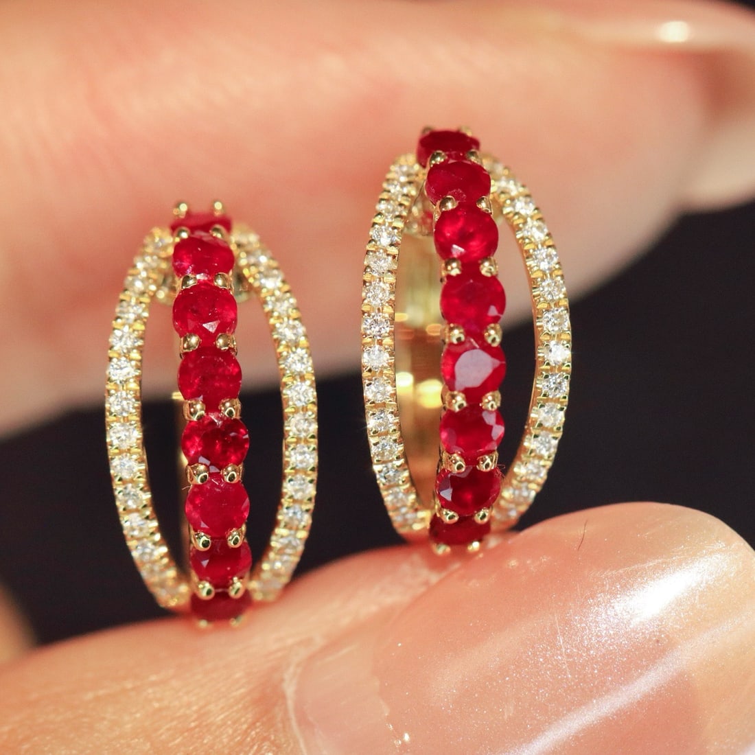 14k Gold 1.18 Ctw Natural Ruby & Diamond Earrings - 2