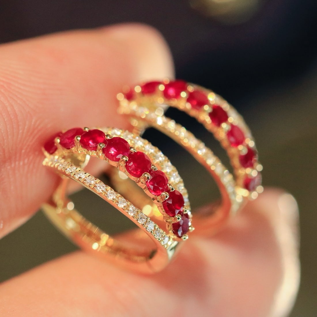 14k Gold 1.18 Ctw Natural Ruby & Diamond Earrings - 3