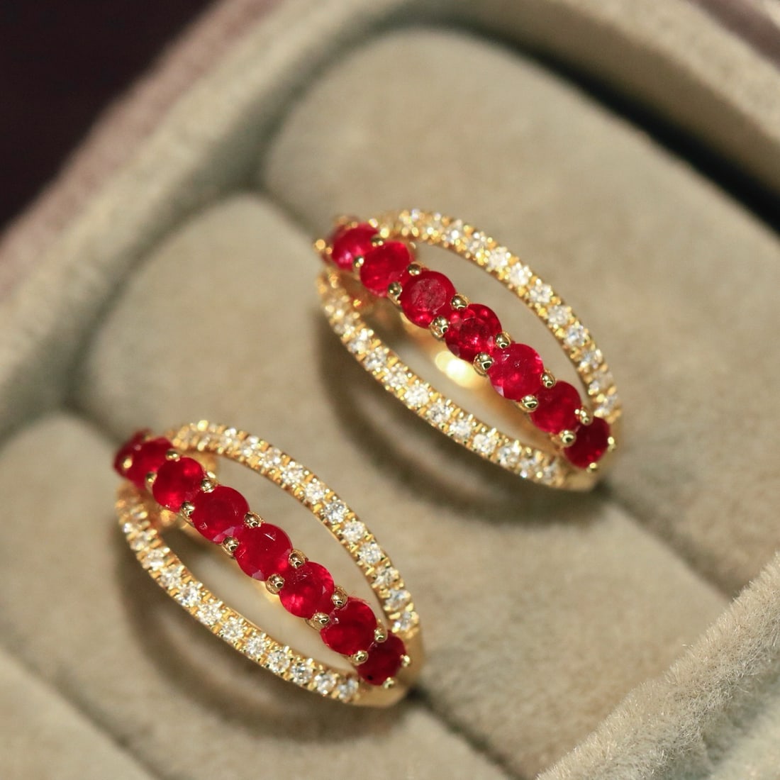 14k Gold 1.18 Ctw Natural Ruby & Diamond Earrings - 4