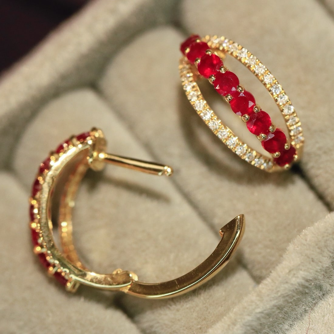14k Gold 1.18 Ctw Natural Ruby & Diamond Earrings - 5