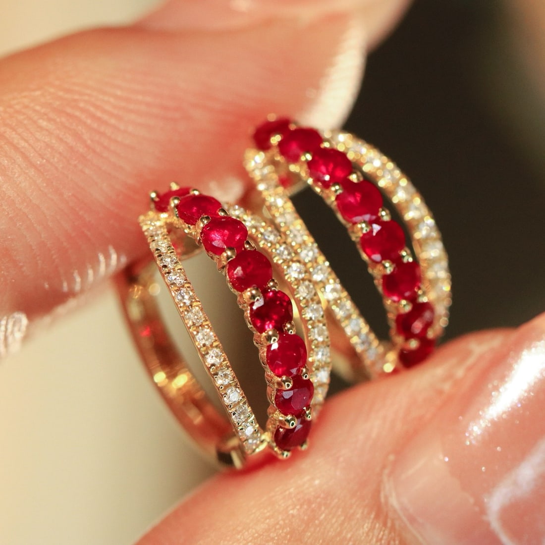14k Gold 1.18 Ctw Natural Ruby & Diamond Earrings - 7