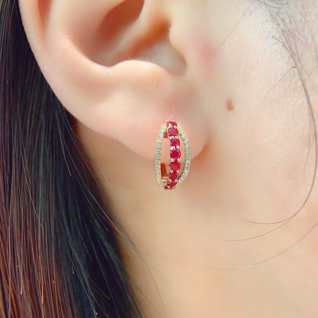 14k Gold 1.18 Ctw Natural Ruby & Diamond Earrings - 8