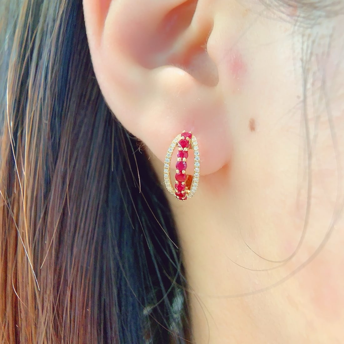 14k Gold 1.18 Ctw Natural Ruby & Diamond Earrings - 9