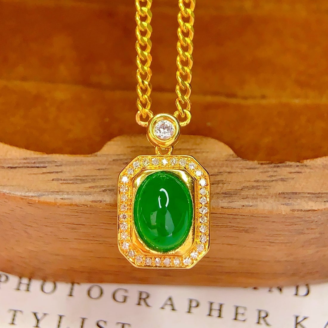 14k Gold 1.3 Ct Natural Emerald & Diamond & Sapphire Necklace - 2