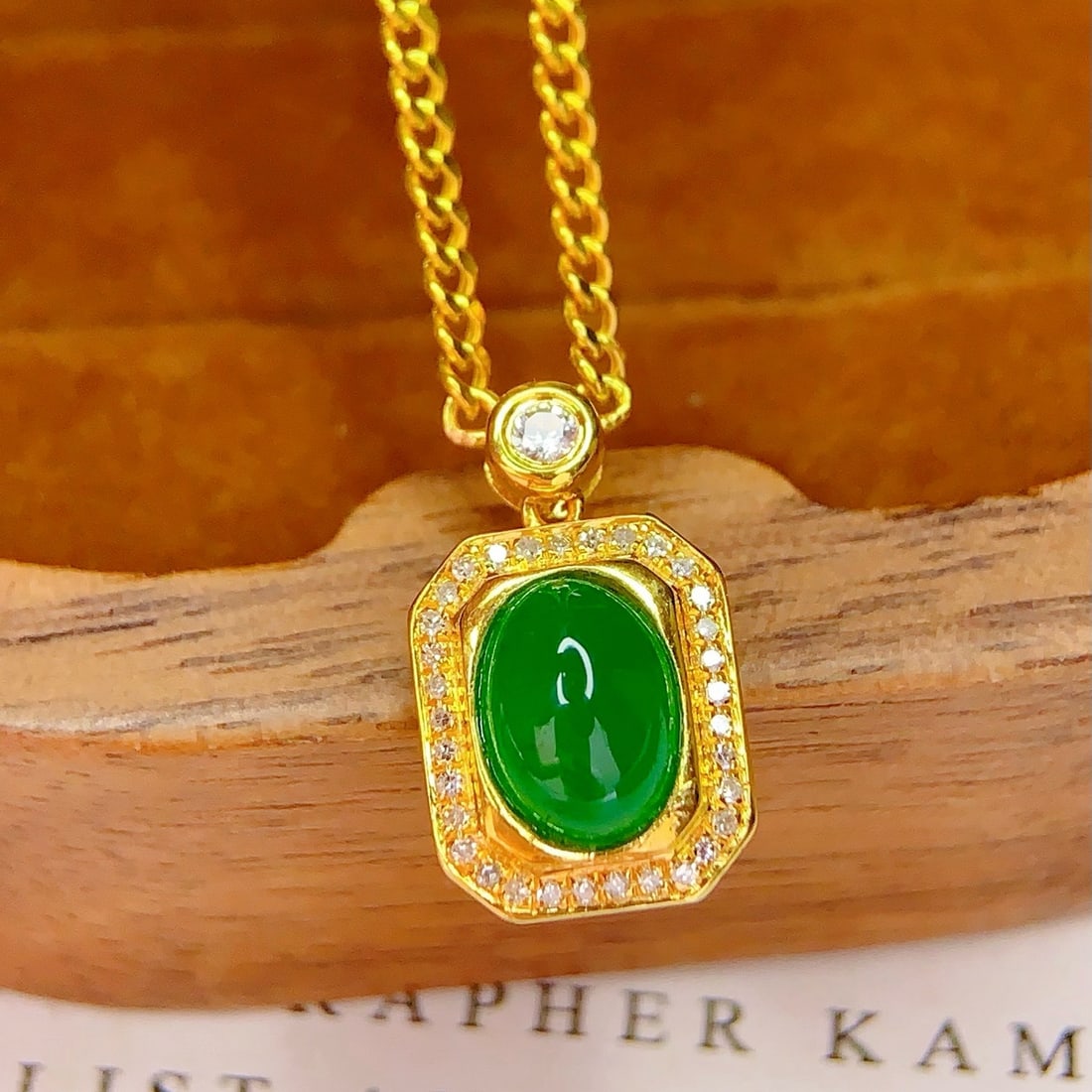 14k Gold 1.3 Ct Natural Emerald & Diamond & Sapphire Necklace - 3