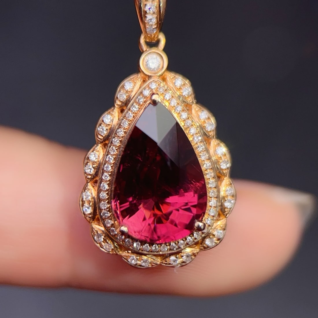 14K GOLD 4.5 CT NATURAL TOURMALINE & DIAMOND PENDANT( WITHOUT CHAIN ) - 2