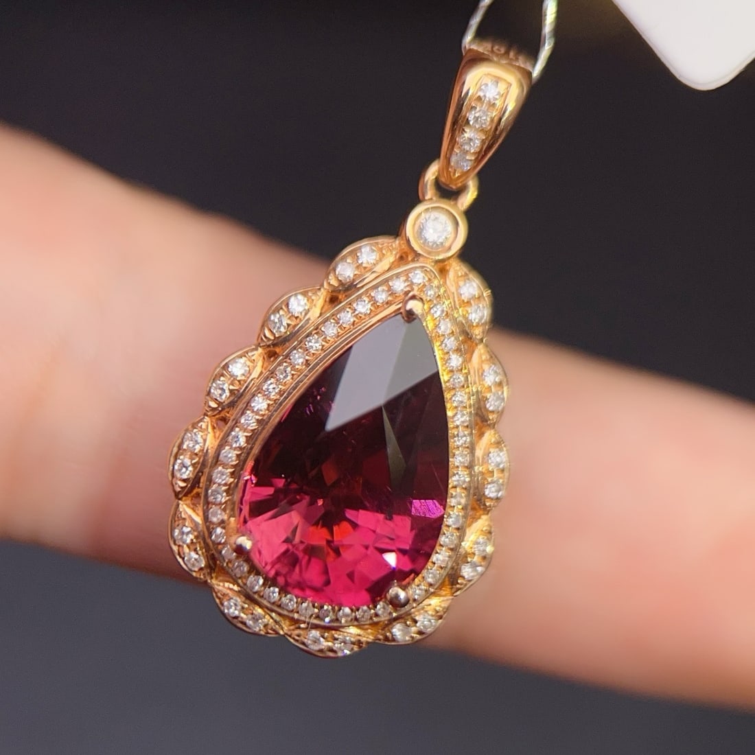14K GOLD 4.5 CT NATURAL TOURMALINE & DIAMOND PENDANT( WITHOUT CHAIN ) - 3