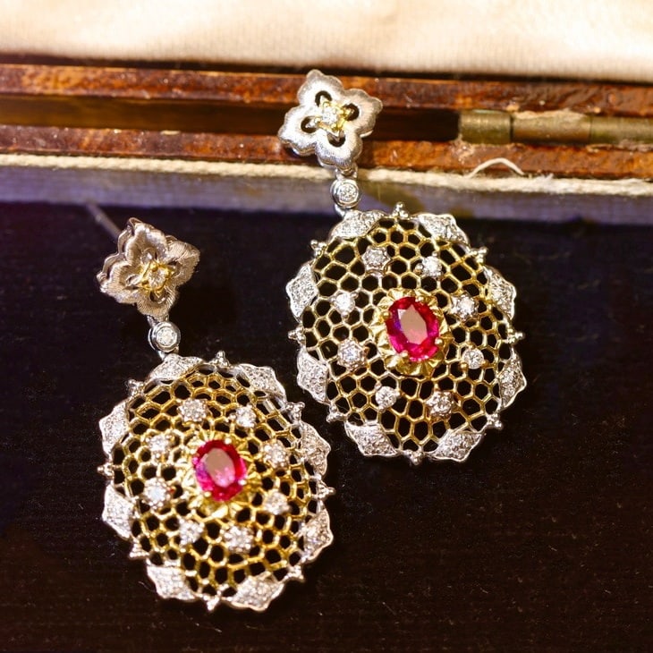 14k Gold 1.07 Ctw Natural Ruby & Diamond Earrings - 2