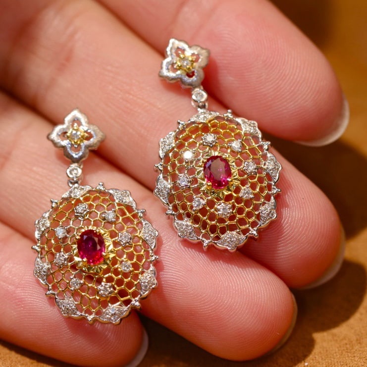 14k Gold 1.07 Ctw Natural Ruby & Diamond Earrings - 3