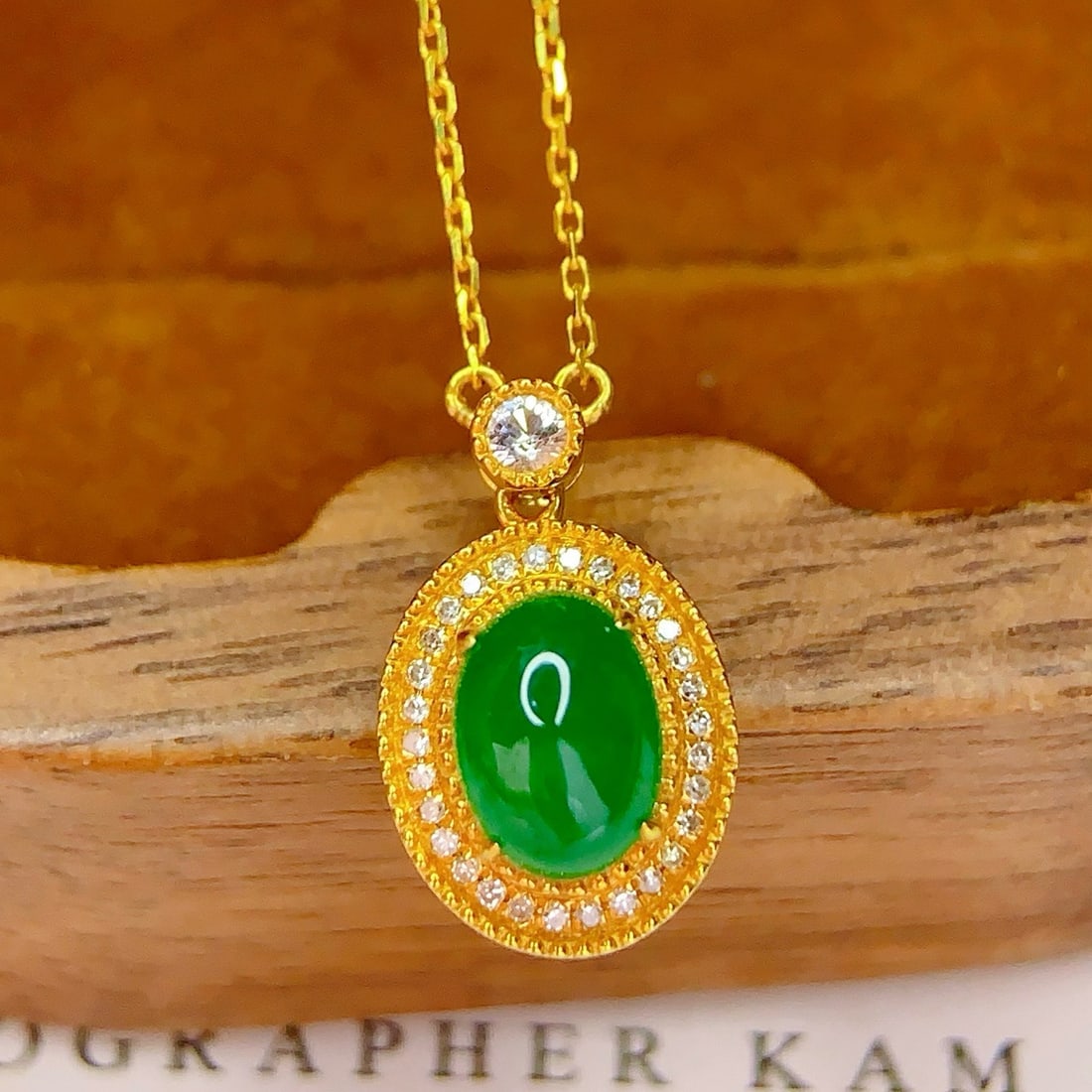 14k Gold 1.3 Ct Natural Emerald & Diamond Necklace - 2