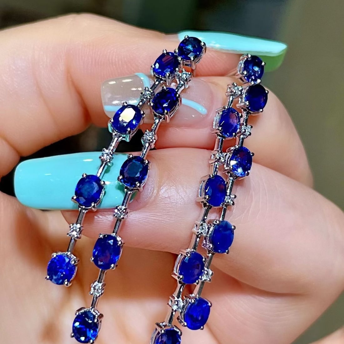 14k Gold 6.14 Ctw Natural Sapphire & Diamond Earrings - 3