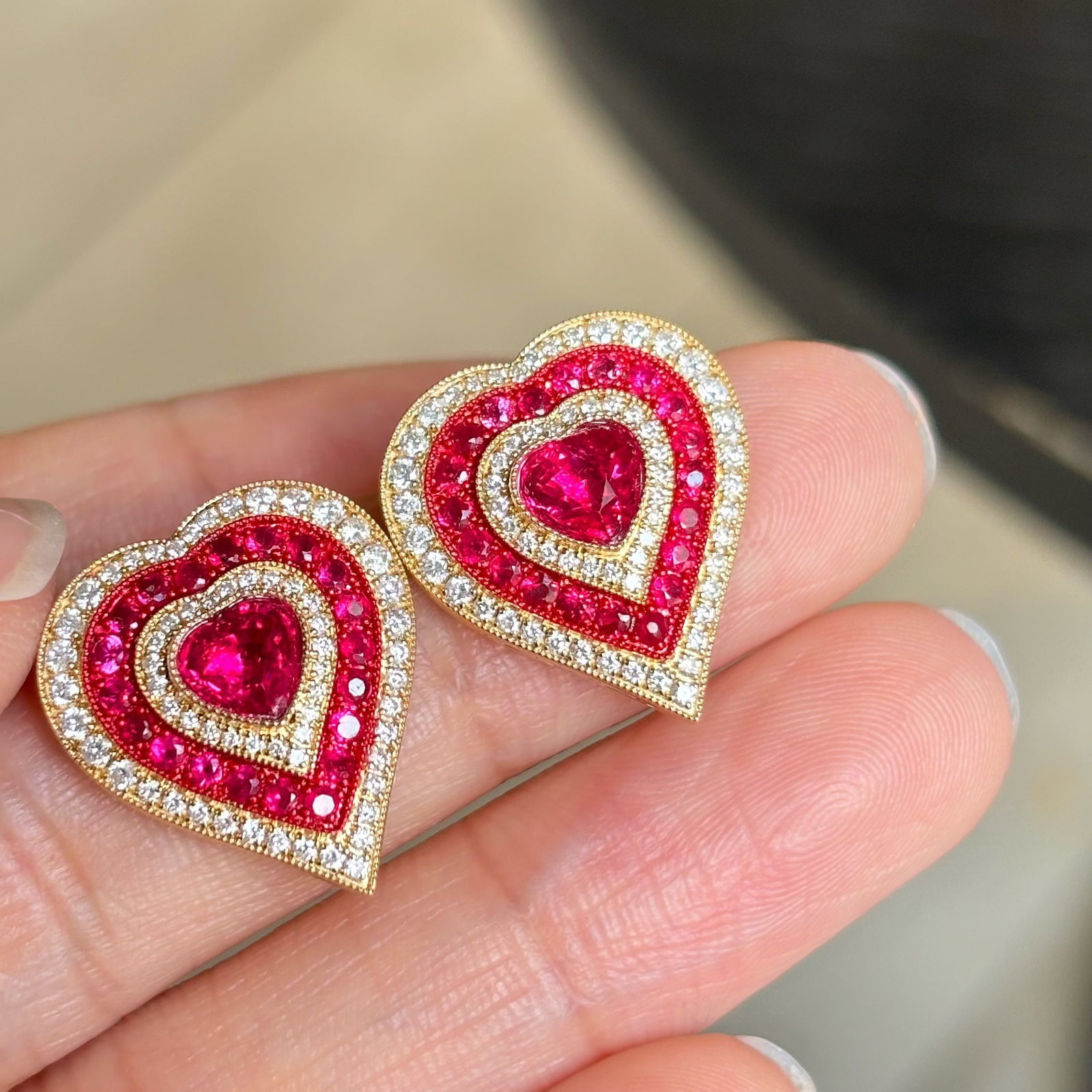 14k Gold 2.08 Ctw Natural Ruby & Diamond Earrings - 2