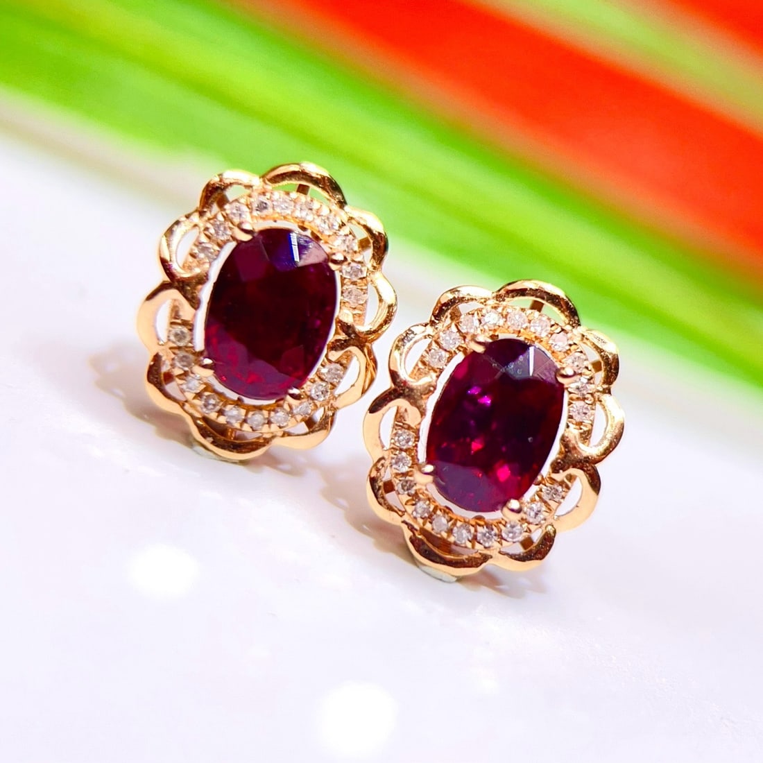 14k Gold 1.42 Ctw Natural Tourmaline & Diamond Earrings - 3