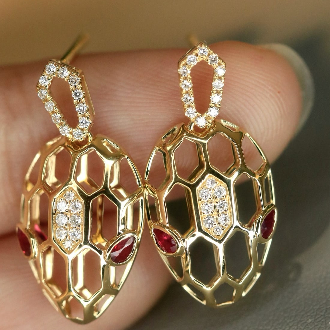 14k Gold 0.54 Ctw Natural Ruby & Diamond Earrings - 2
