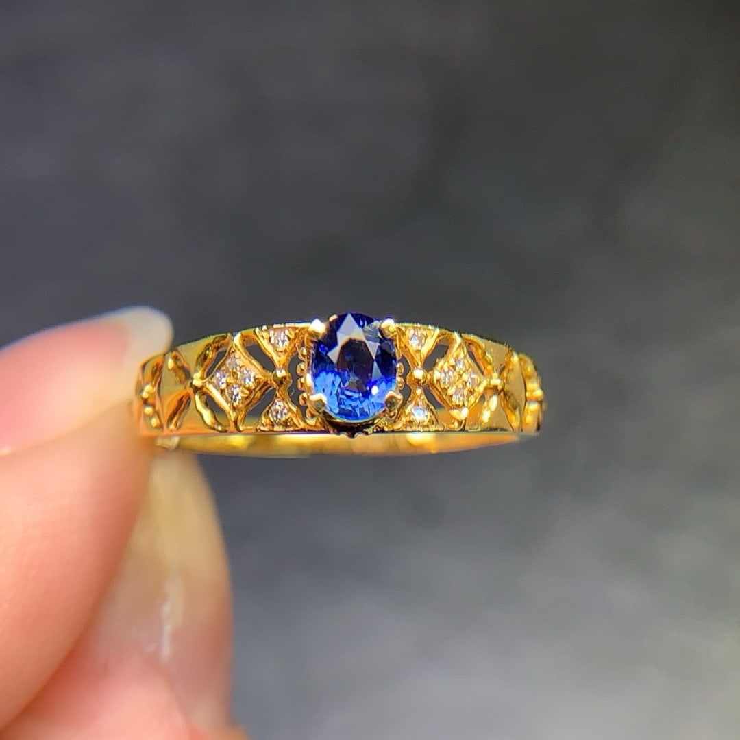 14k Gold 0.4 Ct Natural Sapphire & Diamond Ring - 2