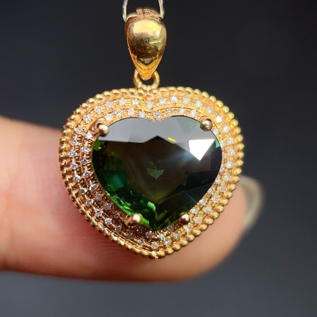 14k Gold 4.49 Ctw Natural Tourmaline & Diamond Pendant( Without Chain ) - 2
