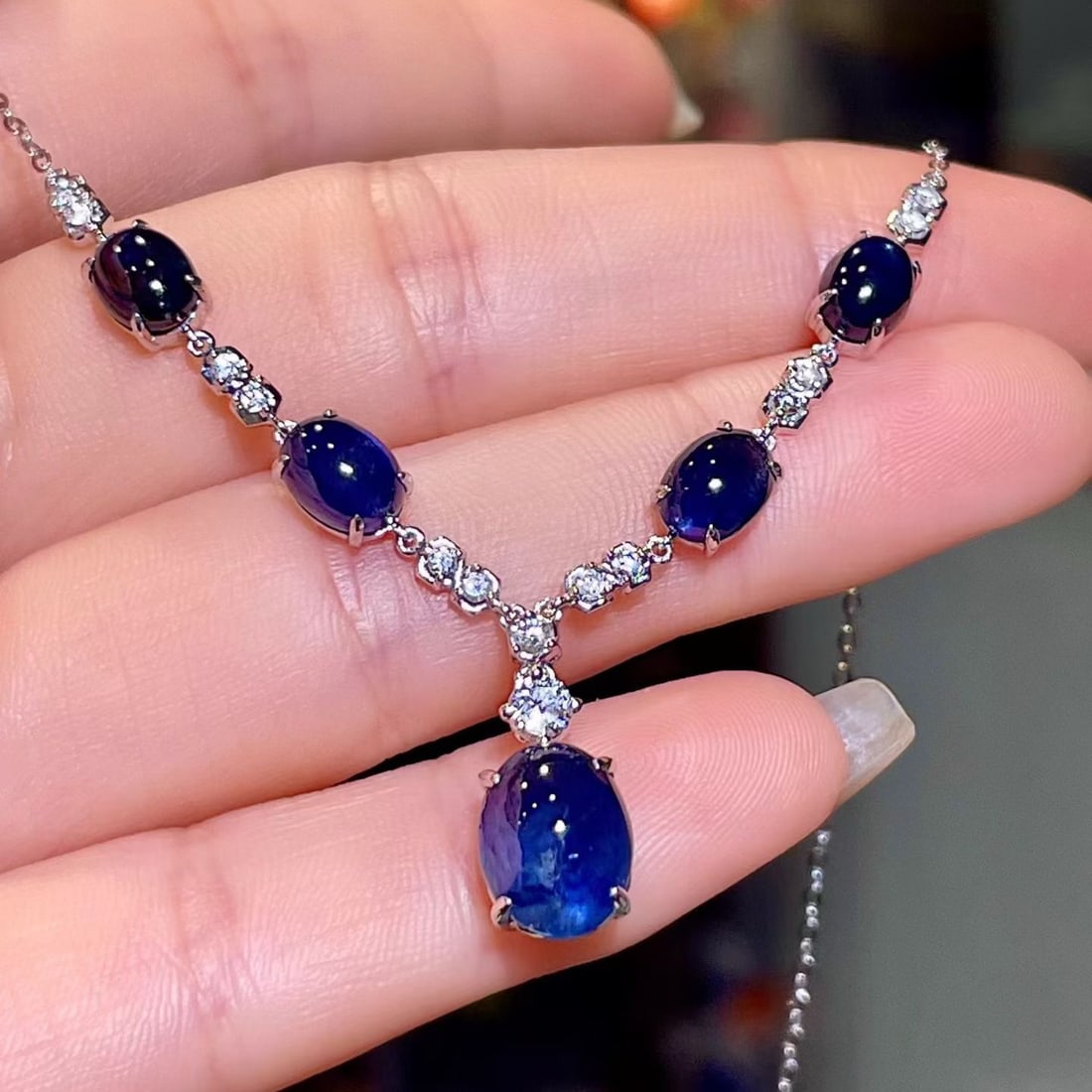 14k Gold 9.47 Ctw Natural Sapphire & Diamond Necklace - 2