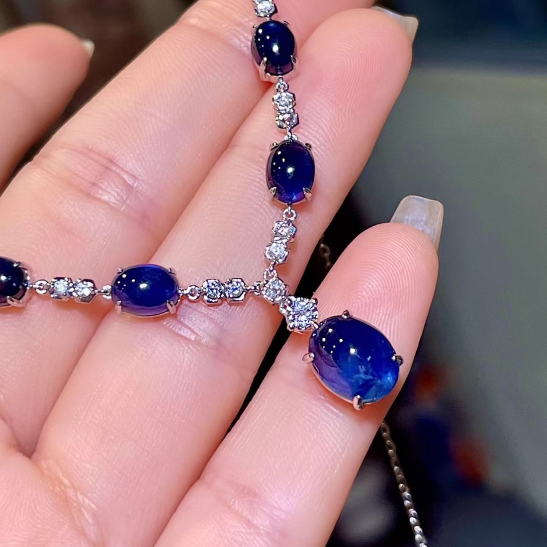 14k Gold 9.47 Ctw Natural Sapphire & Diamond Necklace - 3