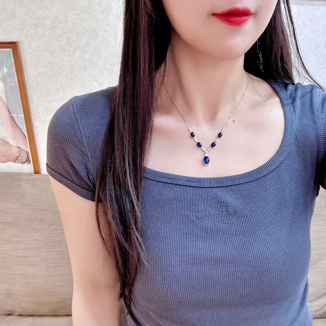 14k Gold 9.47 Ctw Natural Sapphire & Diamond Necklace - 4