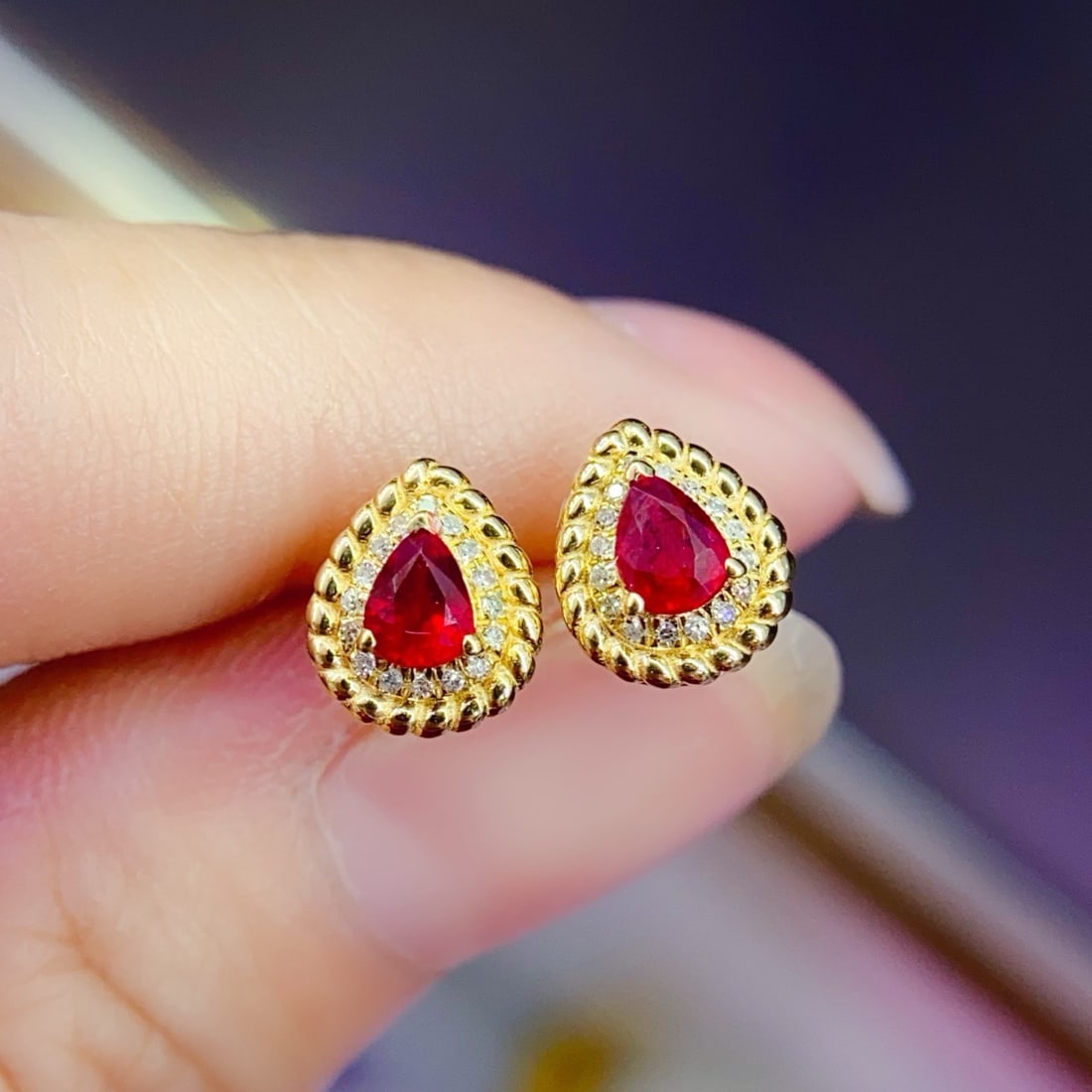 14k Gold 0.49 Ct Natural Ruby & Diamond Earrings - 5